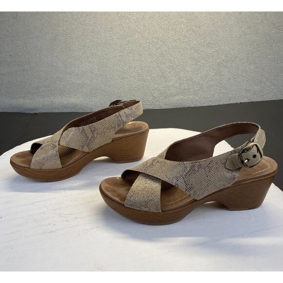 Dansko Women's Taupe Snake Jacinda Nubuck heeled strappy Sandals size 39 leather - Picture 1 of 16